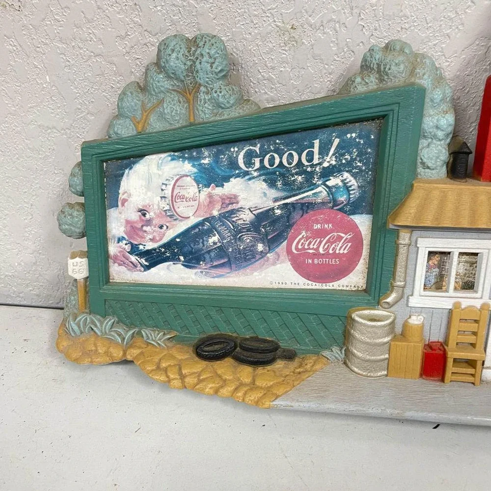 VTG 1990 COCA COLA CLOCK Route 66 Gas Station COKE Wall Hanging Burwood 3130